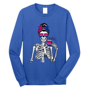 Messy Bun Skeleton Coffee Cup Bisexuality Flag Bisexual Lgbt Gift Long Sleeve Shirt