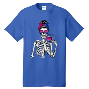 Messy Bun Skeleton Coffee Cup Bisexuality Flag Bisexual Lgbt Gift Tall T-Shirt