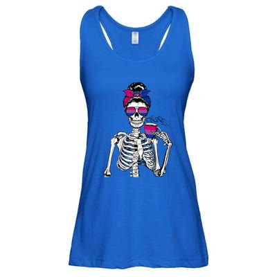 Messy Bun Skeleton Coffee Cup Bisexuality Flag Bisexual Lgbt Gift Ladies Essential Flowy Tank