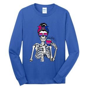 Messy Bun Skeleton Coffee Cup Bisexuality Flag Bisexual Lgbt Gift Tall Long Sleeve T-Shirt