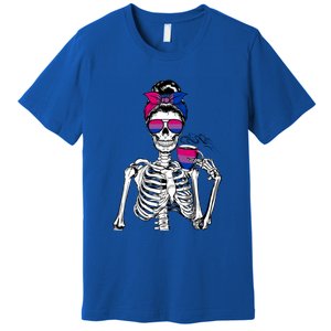 Messy Bun Skeleton Coffee Cup Bisexuality Flag Bisexual Lgbt Gift Premium T-Shirt