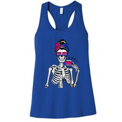 Messy Bun Skeleton Coffee Cup Bisexuality Flag Bisexual Lgbt Gift Women's Racerback Tank