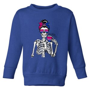 Messy Bun Skeleton Coffee Cup Bisexuality Flag Bisexual Lgbt Gift Toddler Sweatshirt