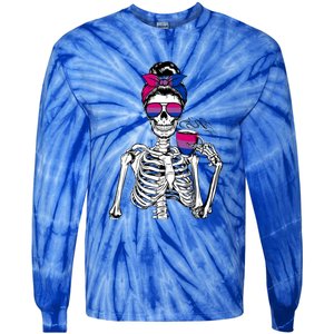 Messy Bun Skeleton Coffee Cup Bisexuality Flag Bisexual Lgbt Gift Tie-Dye Long Sleeve Shirt