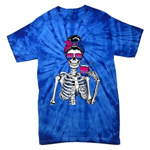 Messy Bun Skeleton Coffee Cup Bisexuality Flag Bisexual Lgbt Gift Tie-Dye T-Shirt