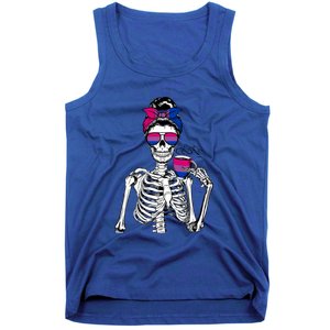 Messy Bun Skeleton Coffee Cup Bisexuality Flag Bisexual Lgbt Gift Tank Top