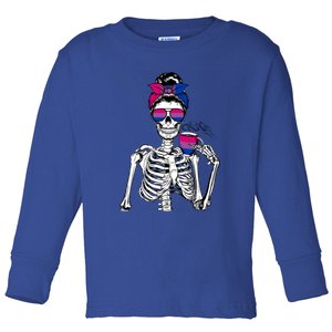 Messy Bun Skeleton Coffee Cup Bisexuality Flag Bisexual Lgbt Gift Toddler Long Sleeve Shirt