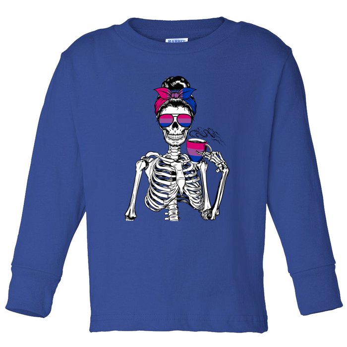 Messy Bun Skeleton Coffee Cup Bisexuality Flag Bisexual Lgbt Gift Toddler Long Sleeve Shirt