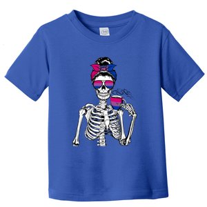 Messy Bun Skeleton Coffee Cup Bisexuality Flag Bisexual Lgbt Gift Toddler T-Shirt