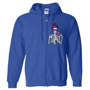 Messy Bun Skeleton Coffee Cup Bisexuality Flag Bisexual Lgbt Gift Full Zip Hoodie