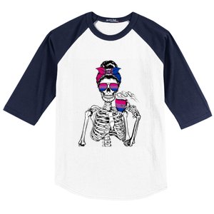 Messy Bun Skeleton Coffee Cup Bisexuality Flag Bisexual Lgbt Gift Baseball Sleeve Shirt