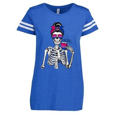 Messy Bun Skeleton Coffee Cup Bisexuality Flag Bisexual Lgbt Gift Enza Ladies Jersey Football T-Shirt