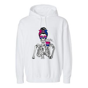 Messy Bun Skeleton Coffee Cup Bisexuality Flag Bisexual Lgbt Gift Garment-Dyed Fleece Hoodie