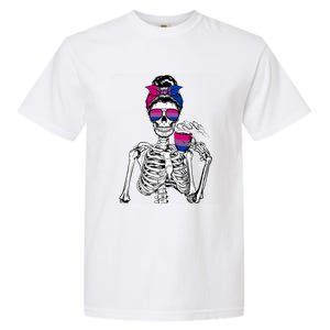 Messy Bun Skeleton Coffee Cup Bisexuality Flag Bisexual Lgbt Gift Garment-Dyed Heavyweight T-Shirt