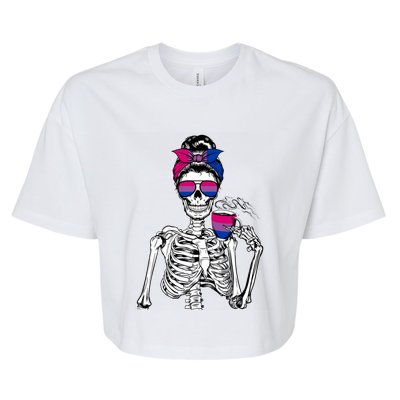 Messy Bun Skeleton Coffee Cup Bisexuality Flag Bisexual Lgbt Gift Bella+Canvas Jersey Crop Tee