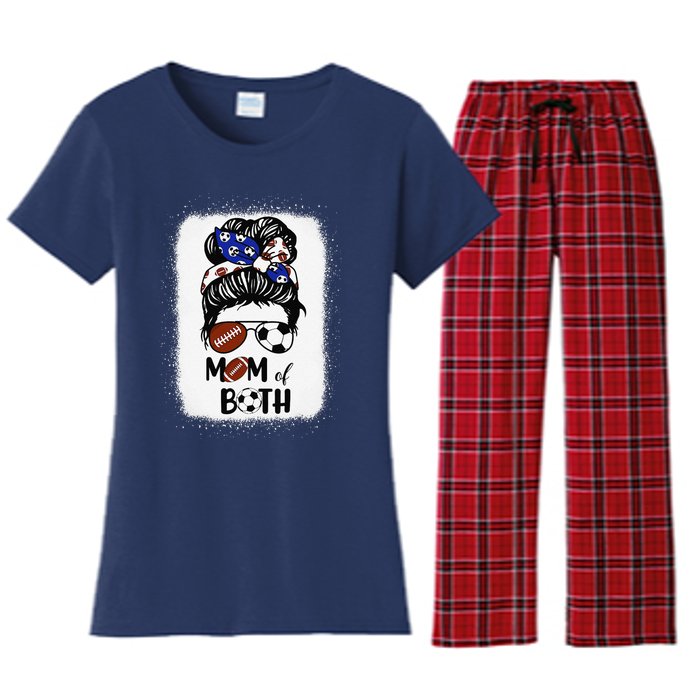 Messy Bun Soccer Mom Football Mom Of Both Mothers Day Women's Flannel Pajama Set