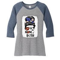 Messy Bun Soccer Mom Football Mom Of Both Mothers Day Women's Tri-Blend 3/4-Sleeve Raglan Shirt