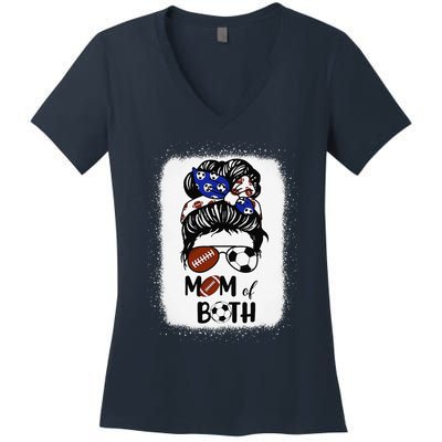 Messy Bun Soccer Mom Football Mom Of Both Mothers Day Women's V-Neck T-Shirt