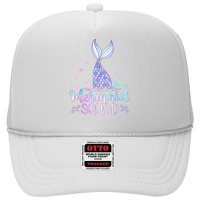 Mermaid Birthday Squad Party High Crown Mesh Back Trucker Hat