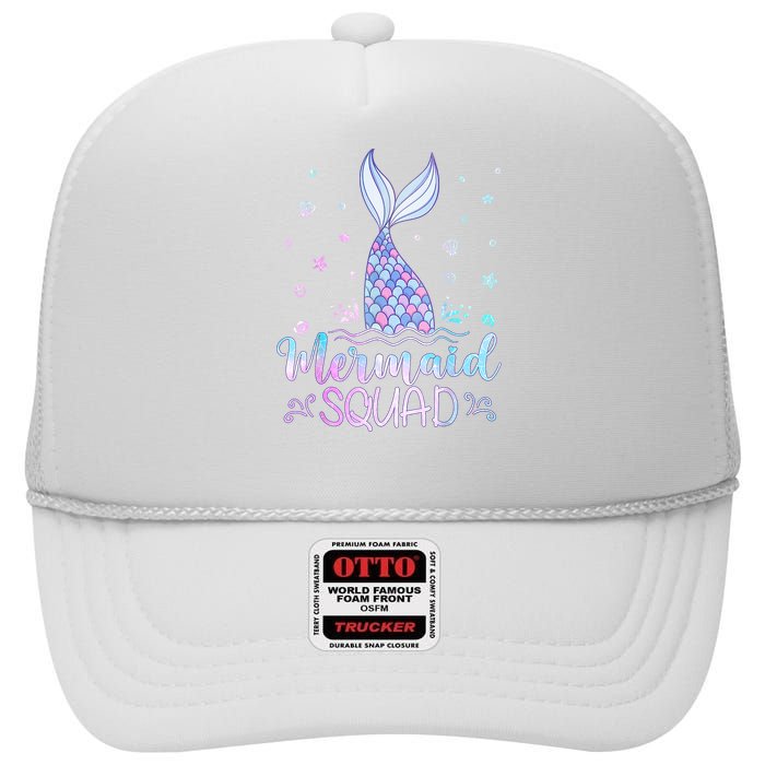 Mermaid Birthday Squad Party High Crown Mesh Back Trucker Hat