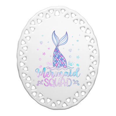 Mermaid Birthday Squad Party Ceramic Oval Ornament