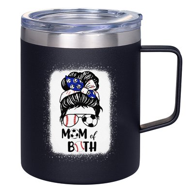 Messy Bun Soccer Mom Baseball Mom Of Both Mothers Day 12oz Stainless Steel Coffee Mug