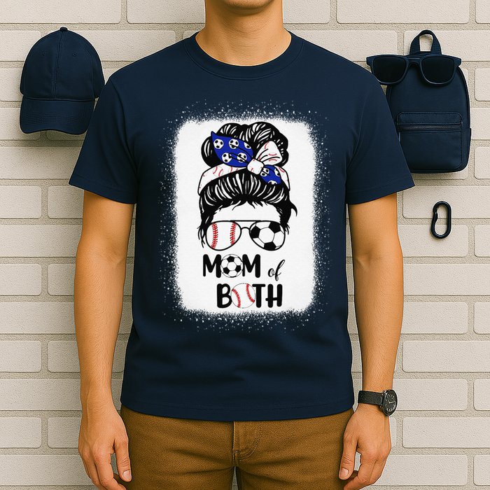 Messy Bun Soccer Mom Baseball Mom Of Both Mothers Day T-Shirt