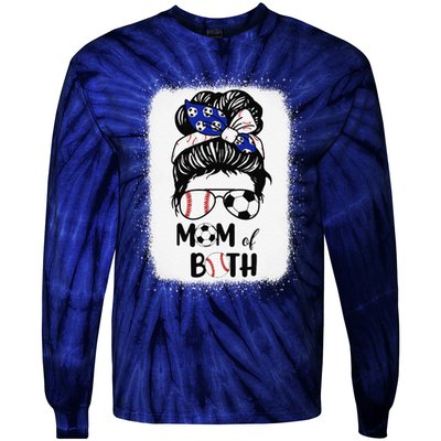 Messy Bun Soccer Mom Baseball Mom Of Both Mothers Day Tie-Dye Long Sleeve Shirt
