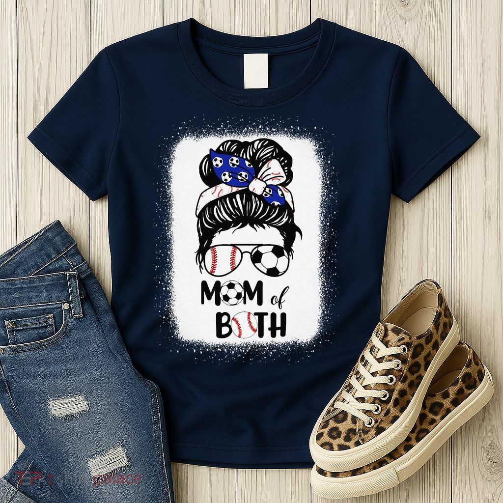 Messy Bun Soccer Mom Baseball Mom Of Both Mothers Day Womens T-Shirt