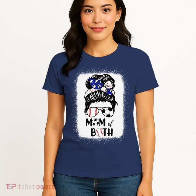 Messy Bun Soccer Mom Baseball Mom Of Both Mothers Day Womens T-Shirt