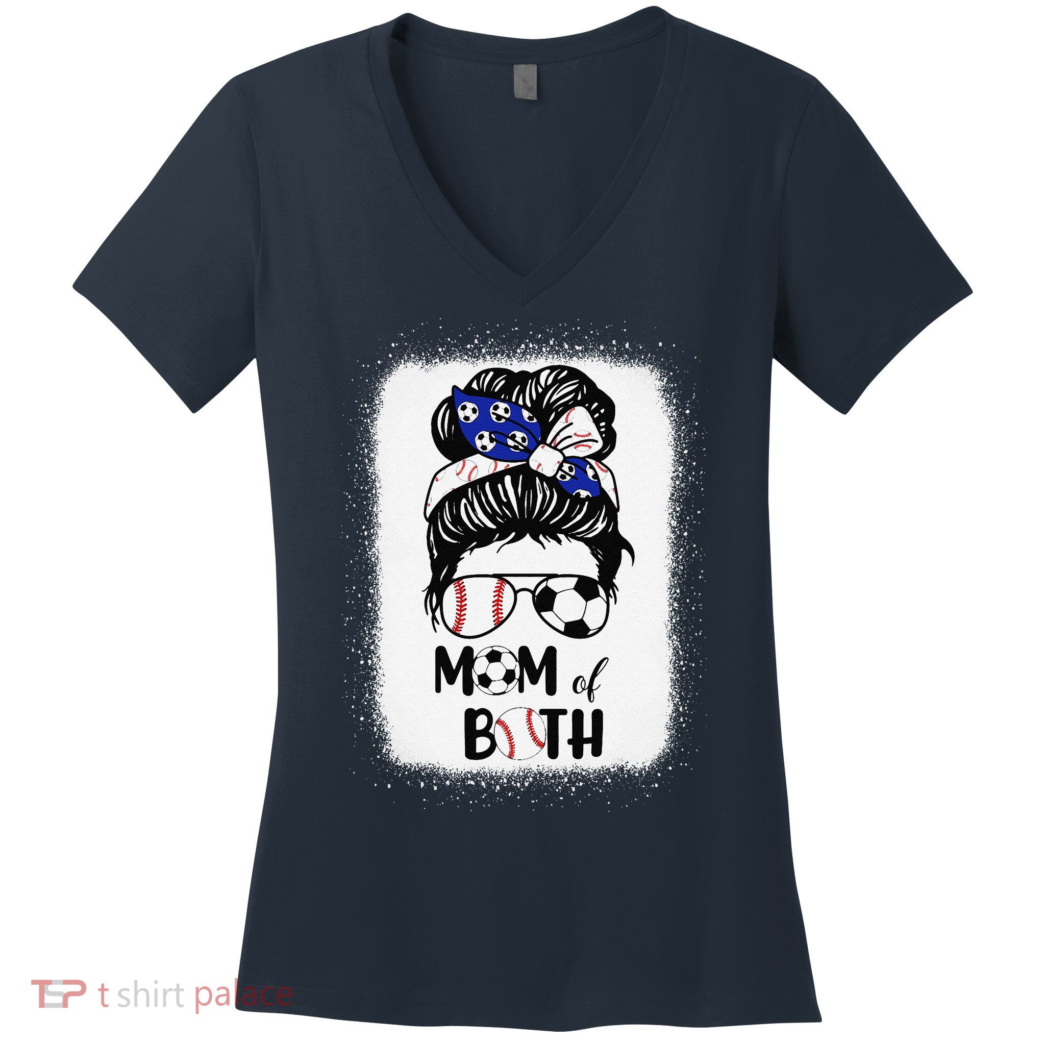 Messy Bun Soccer Mom Baseball Mom Of Both Mothers Day Women's V-Neck T-Shirt