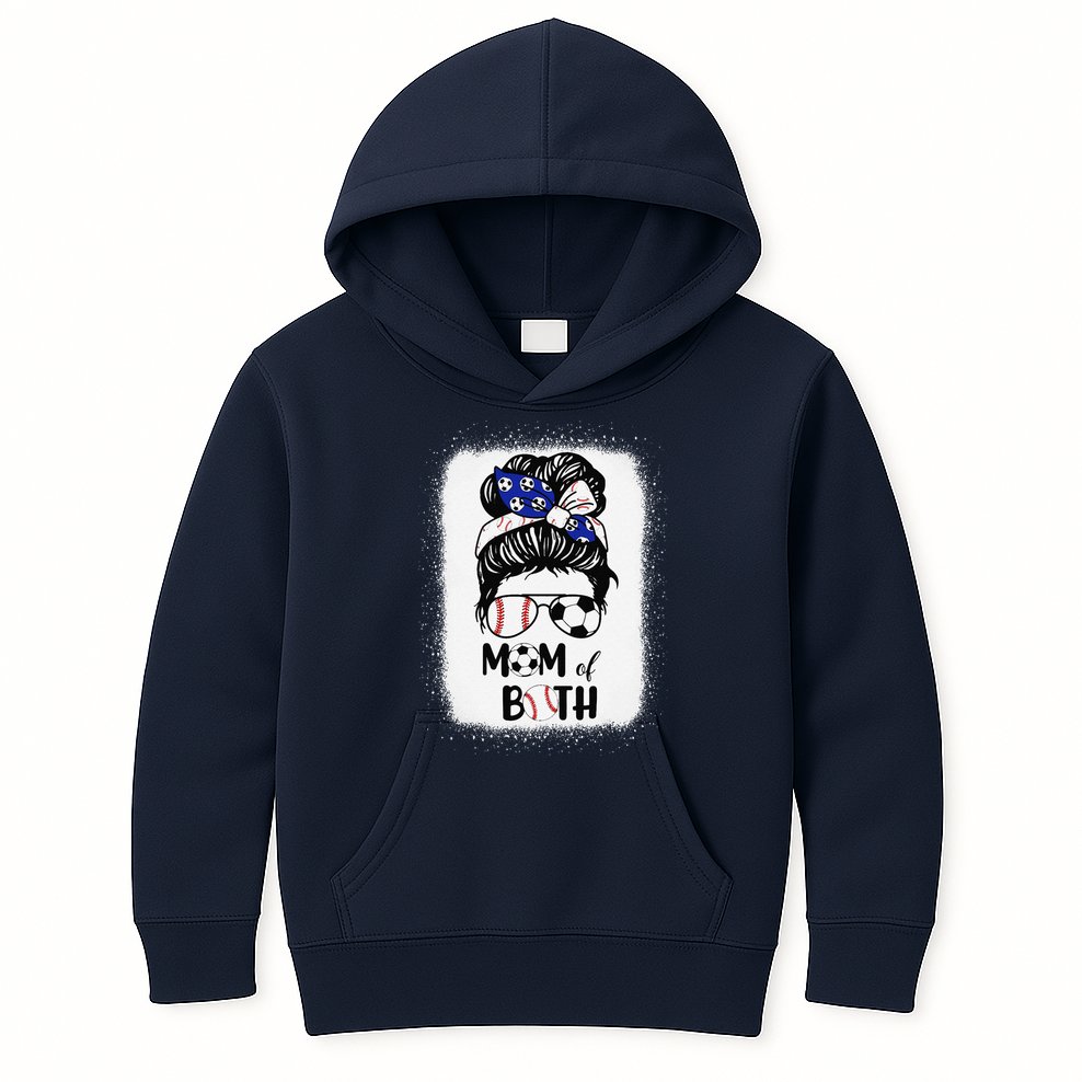Messy Bun Soccer Mom Baseball Mom Of Both Mothers Day Kids Hoodie