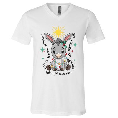 Mi Burrito Sabanero Mexican Tuki Tuki Donkey Latino Xmas V-Neck T-Shirt