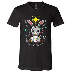 Mi Burrito Sabanero Mexican Tuki Tuki Donkey Latino Xmas V-Neck T-Shirt