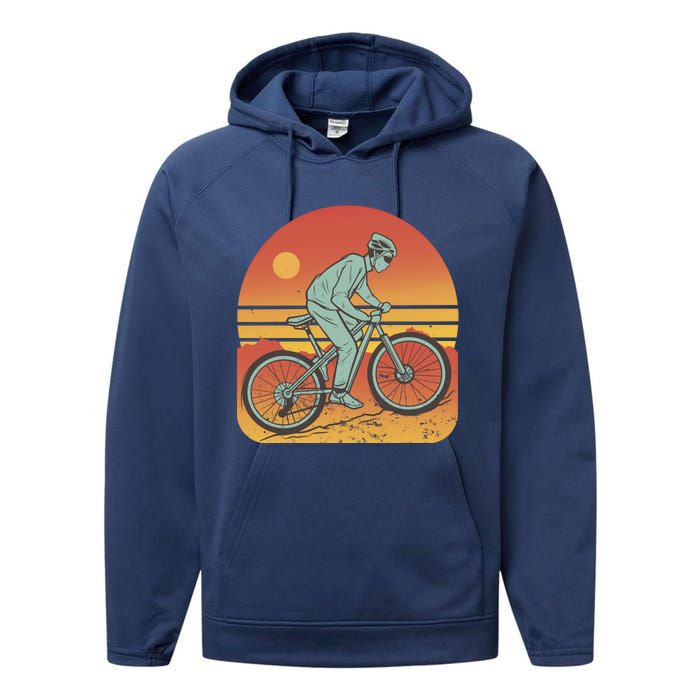 Mountain Biker Sunset Vintage Performance Fleece Hoodie