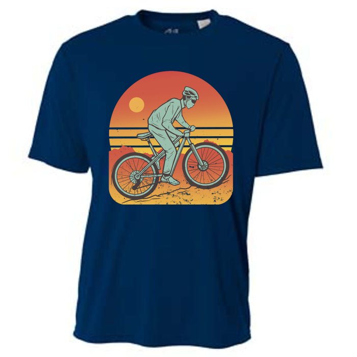 Mountain Biker Sunset Vintage Cooling Performance Crew T-Shirt