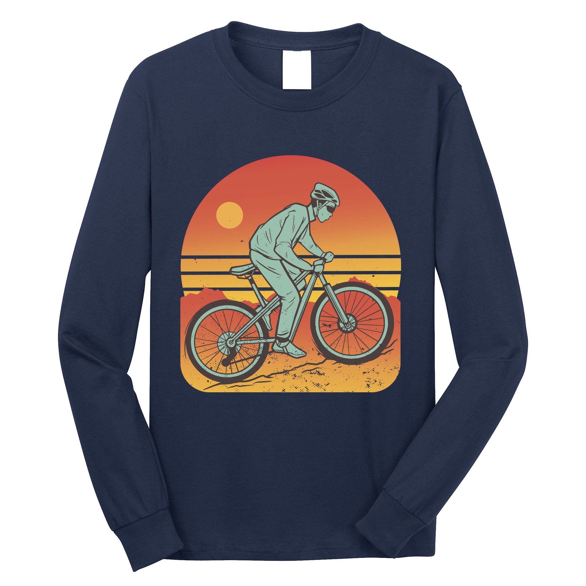Mountain Biker Sunset Vintage Long Sleeve Shirt