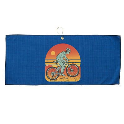 Mountain Biker Sunset Vintage Large Microfiber Waffle Golf Towel