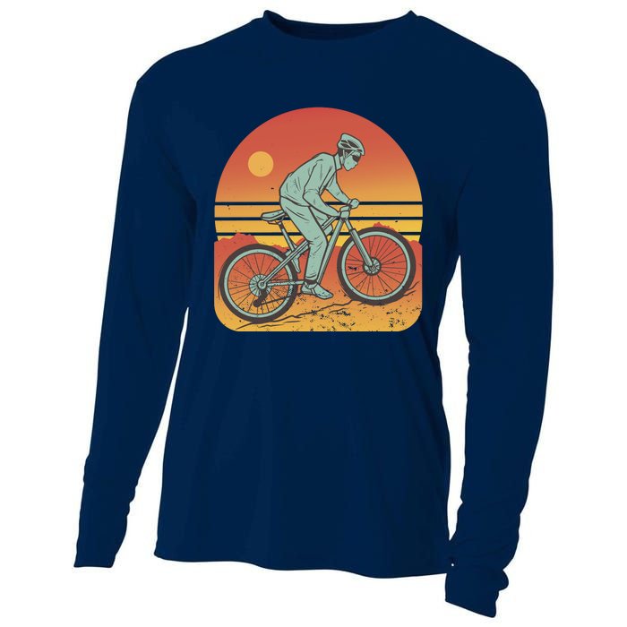 Mountain Biker Sunset Vintage Cooling Performance Long Sleeve Crew