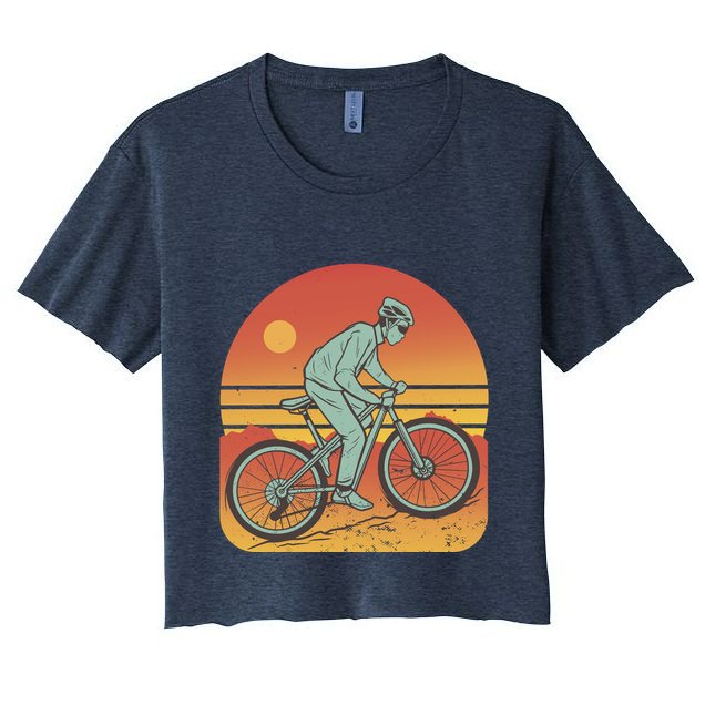 Mountain Biker Sunset Vintage Crop Top