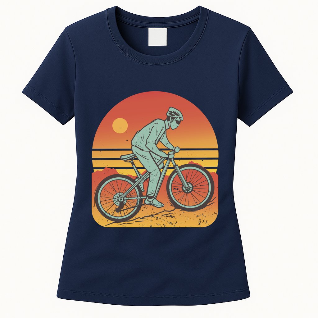 Mountain Biker Sunset Vintage Womens T-Shirt