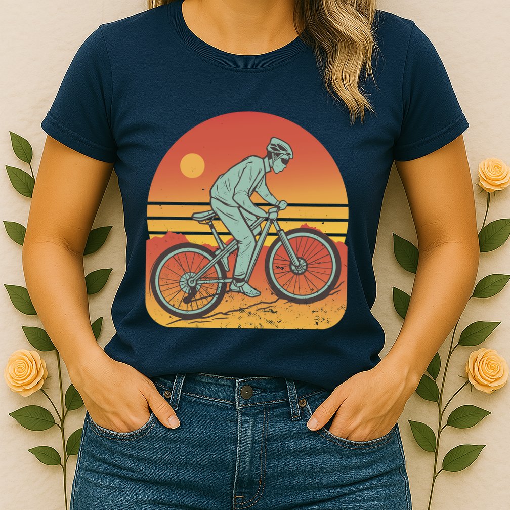 Mountain Biker Sunset Vintage Womens T-Shirt