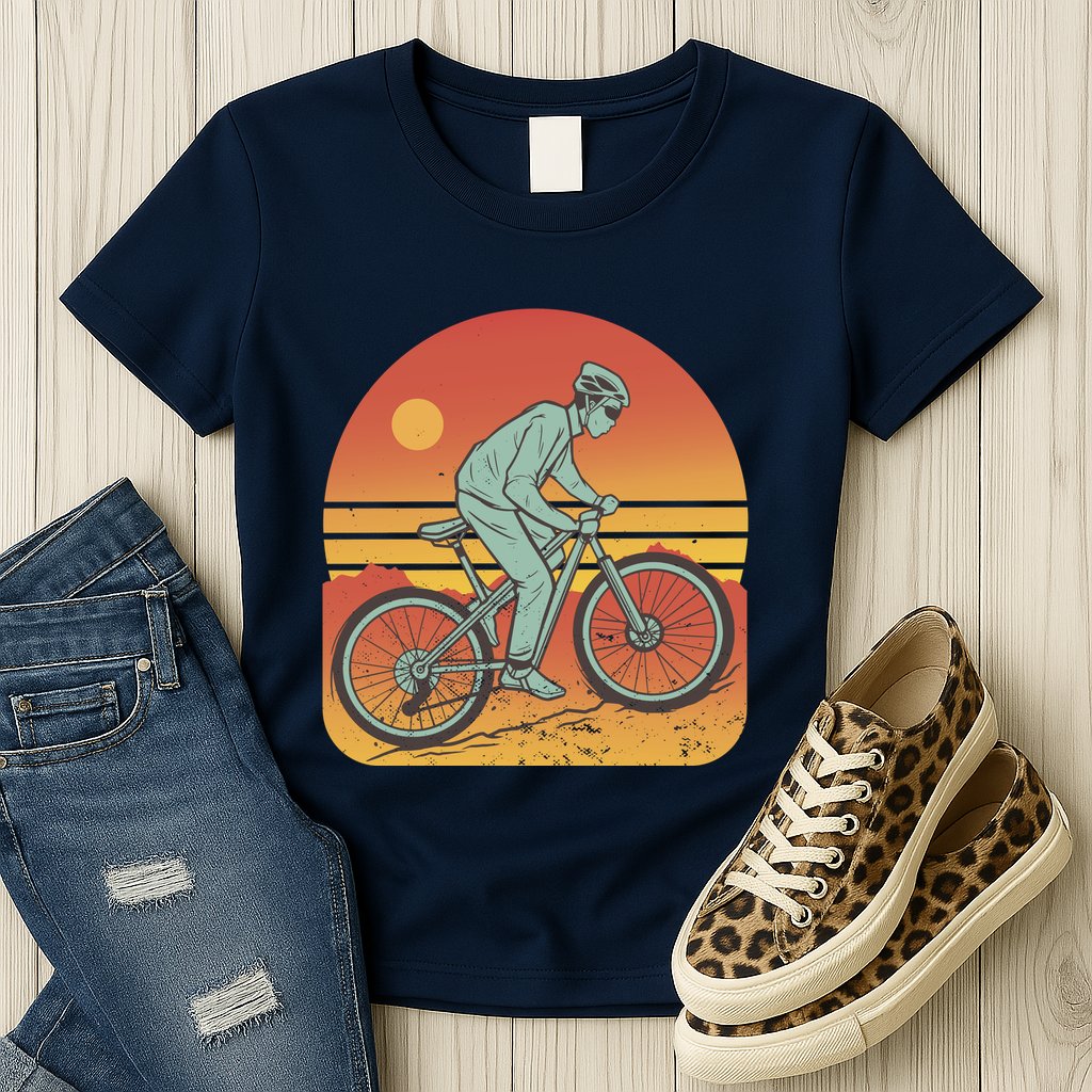 Mountain Biker Sunset Vintage Womens T-Shirt