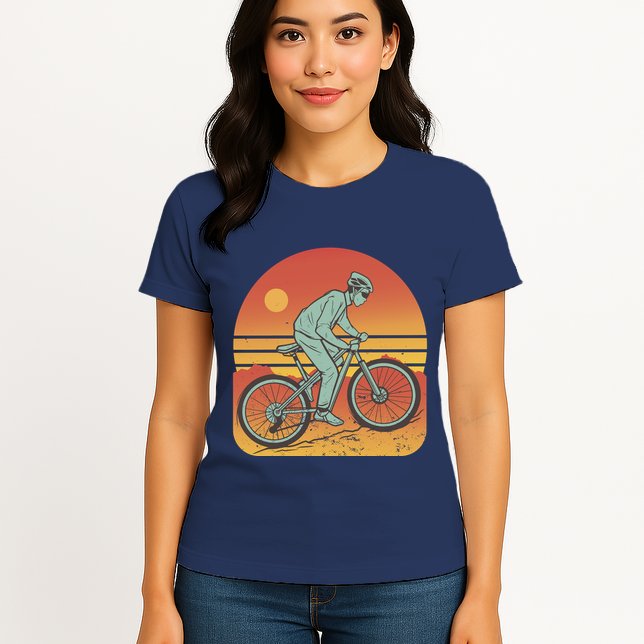Mountain Biker Sunset Vintage Womens T-Shirt