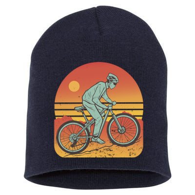 Mountain Biker Sunset Vintage Short Acrylic Beanie