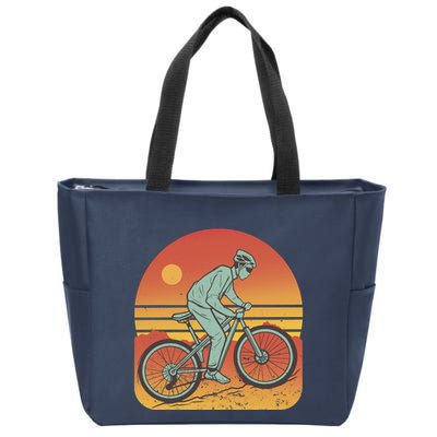 Mountain Biker Sunset Vintage Zip Tote Bag