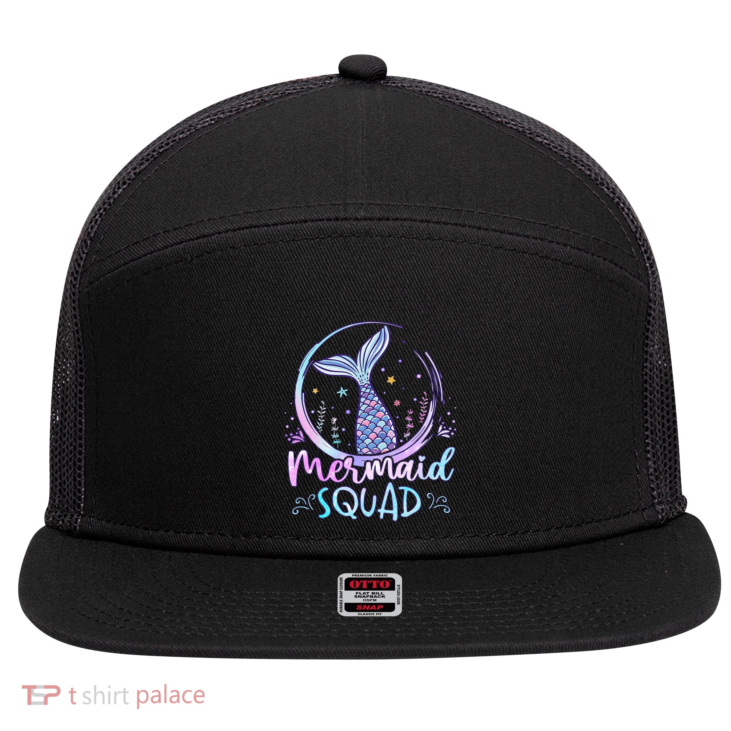 Mermaid Birthday Squad Party 7 Panel Mesh Trucker Snapback Hat