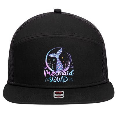 Mermaid Birthday Squad Party 7 Panel Mesh Trucker Snapback Hat