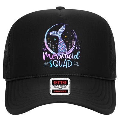 Mermaid Birthday Squad Party High Crown Mesh Back Trucker Hat