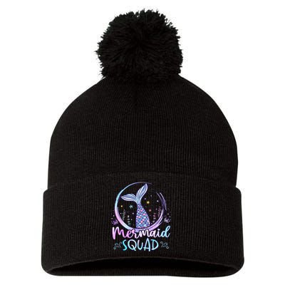 Mermaid Birthday Squad Party Pom Pom 12in Knit Beanie